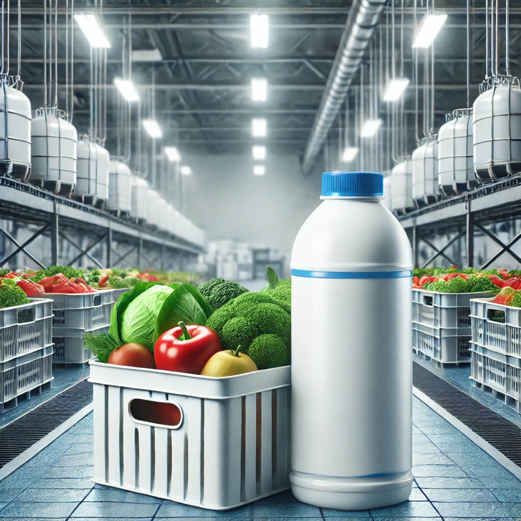 chemical product with food on production line