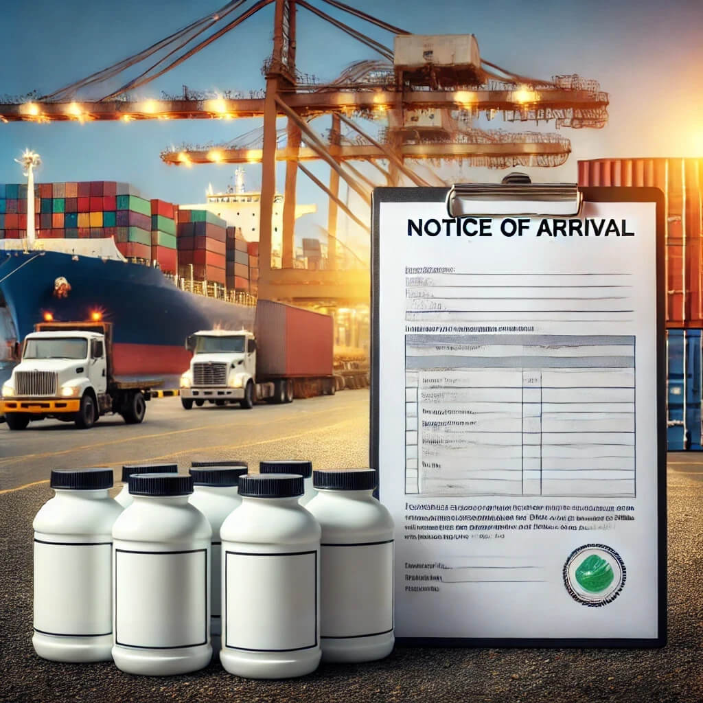 Notice of arrival with products at a port